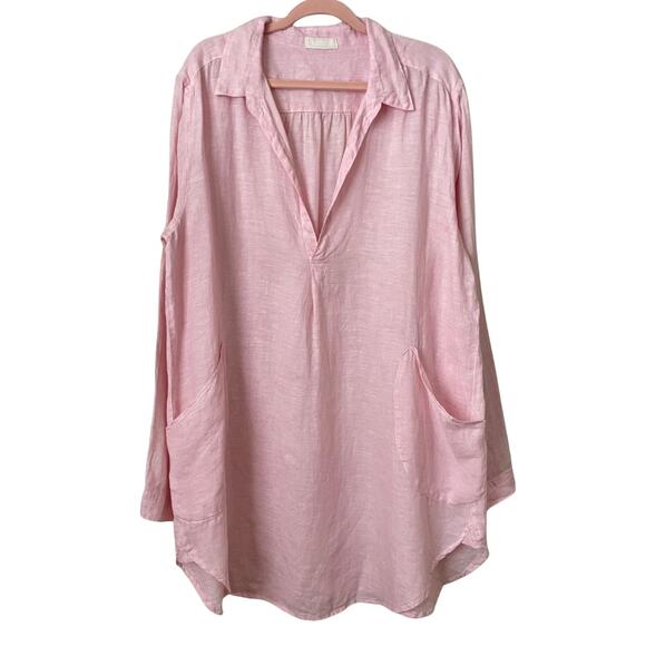 CP Shades Dress Womens Large Pink 100% Linen Mini Tunic Pockets Lagenlook Beach - Picture 1 of 13